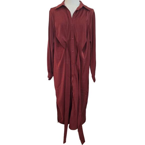 Women's Burgandy Maxi Shirt Wrap dress Sz. S/M - Picture 2 of 8